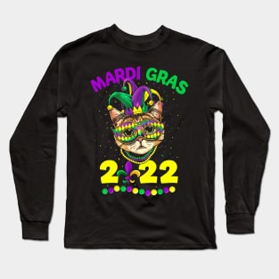 Cute Cat Wearing Carnival Mask Mardi Gras Cat Lover Gifts Long Sleeve T-Shirt